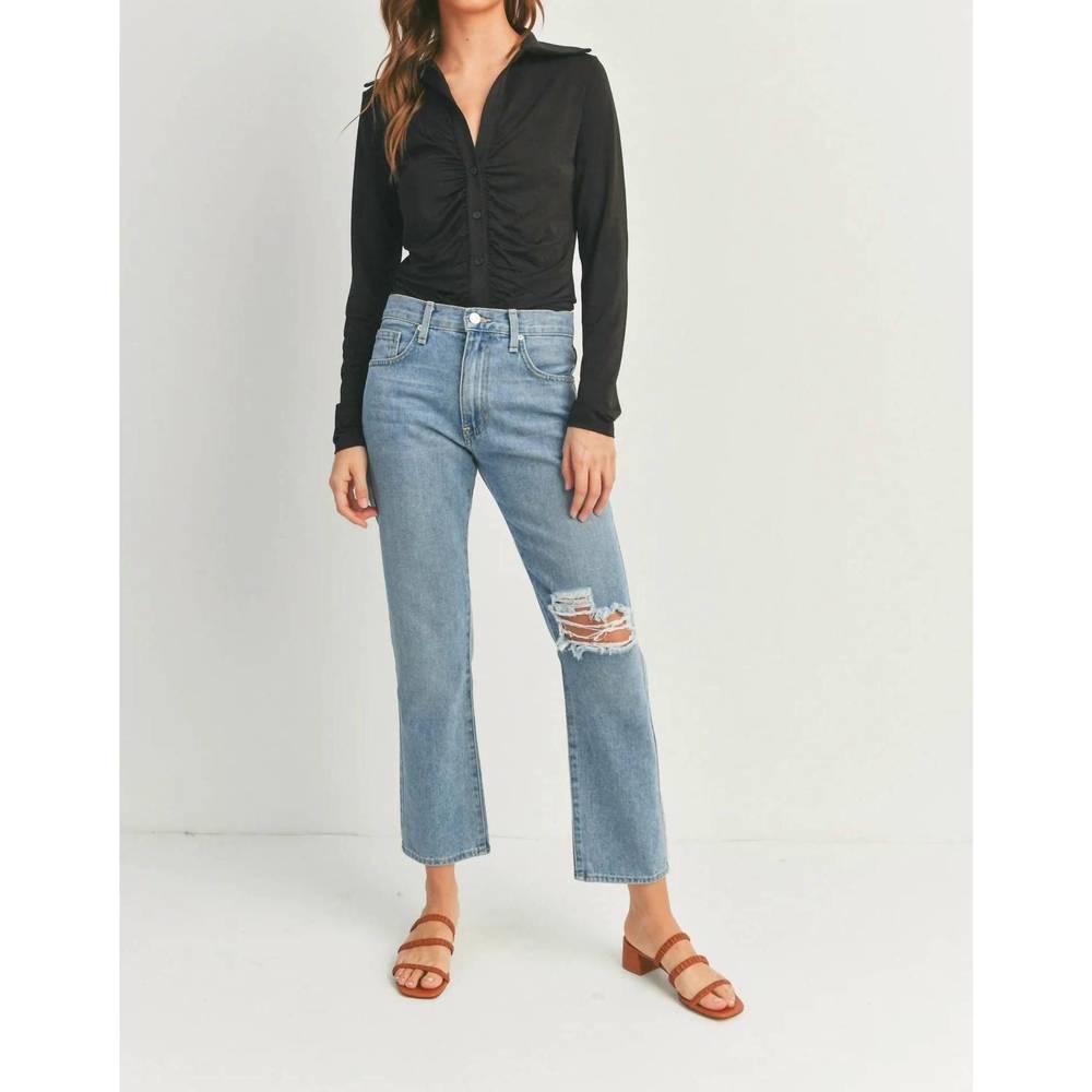 Just Black Light Blue Distressed Ankle Crop Jeans-
